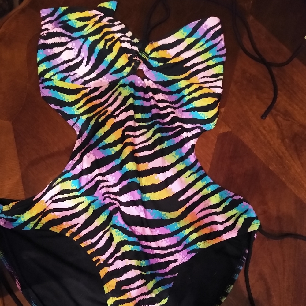 Rainbow zebra one piece swimsuit